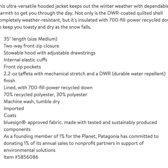 *SOLD*PATAGONIA Silent 700 Fill Down Hooded Jacket - Picture 14 of 14